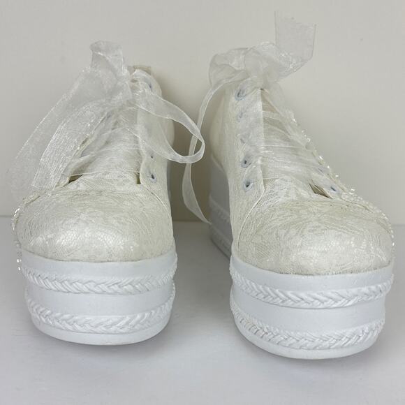 Forever & Always White Lace Platform Sneakers Bridal Bride Wedding Bachelorette - Picture 3 of 14